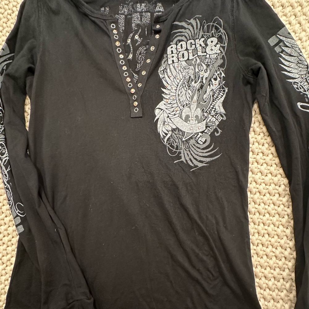 Bejeweled Black Long Sleeve Rock & Roll Graphic Tee